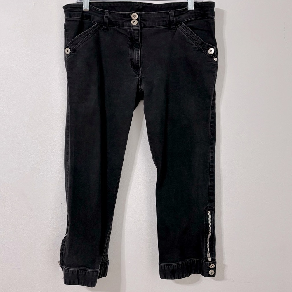 Vtg Lip Service Black Capri‎ Pants Goth Womens Sz 13 Grommets Zippers Punk Emo - Picture 2 of 11